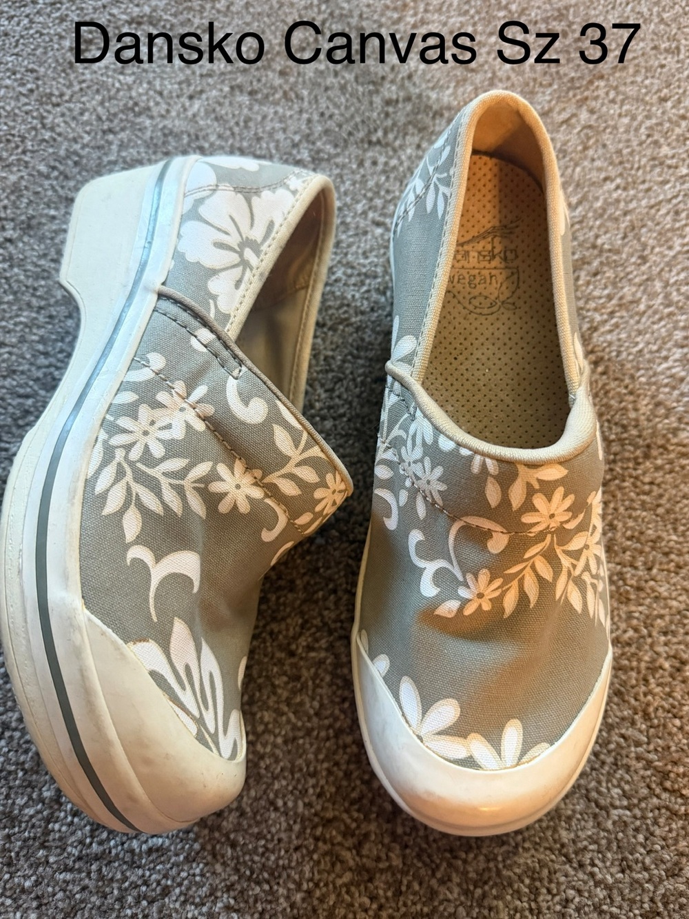 Dansko Women's Slip-On Canvas Shoes in Light Gray/sage with White Floralz Sz 37